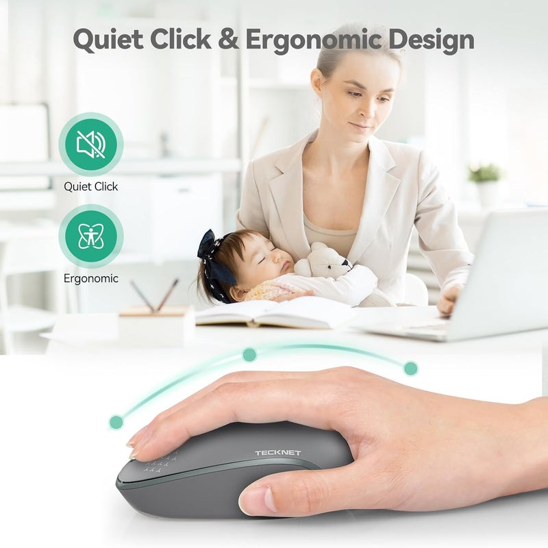TECKNET Wireless Mouse, 2.4G Quiet Computer Mouse with USB Receiver, 4 Buttons Portable Cordless Mice for Chromebook, Laptop, PC, Mac, 800/1200/1600 DPI - Grey - Image 4